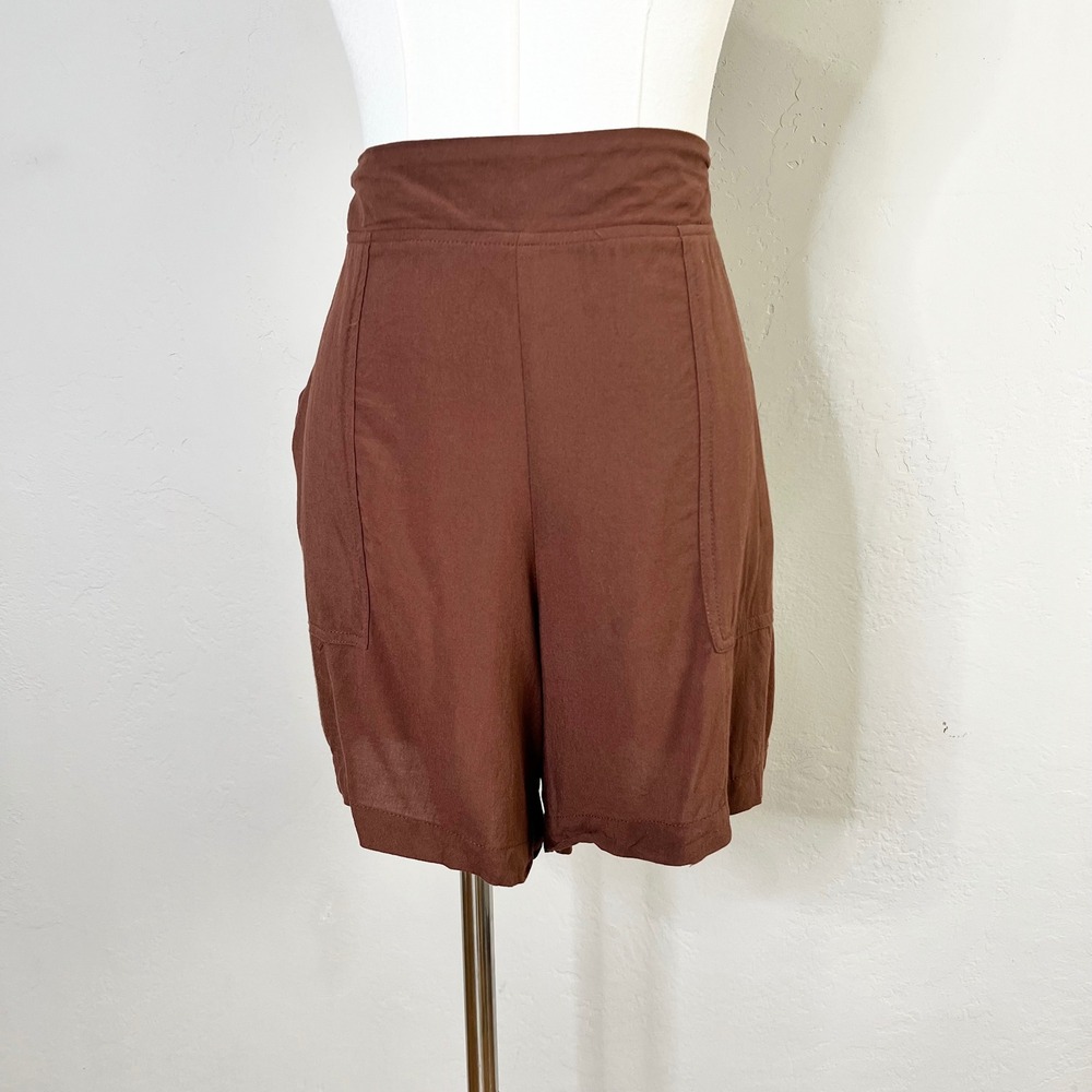 Wildfox Brown Rayon High Waist Pull On Elastic Waist‎ Shorts Lightweight Size L